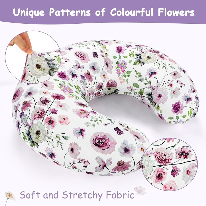 GFU Nursing Pillow Cover for Boys and Girls, Breastfeeding Pillow Case for Newborn, Soft Baby Breastfeeding Pillow Slipcover Colourful Purple Flowers, Stretchy Feeding Cover (Cover Only) - Image 2